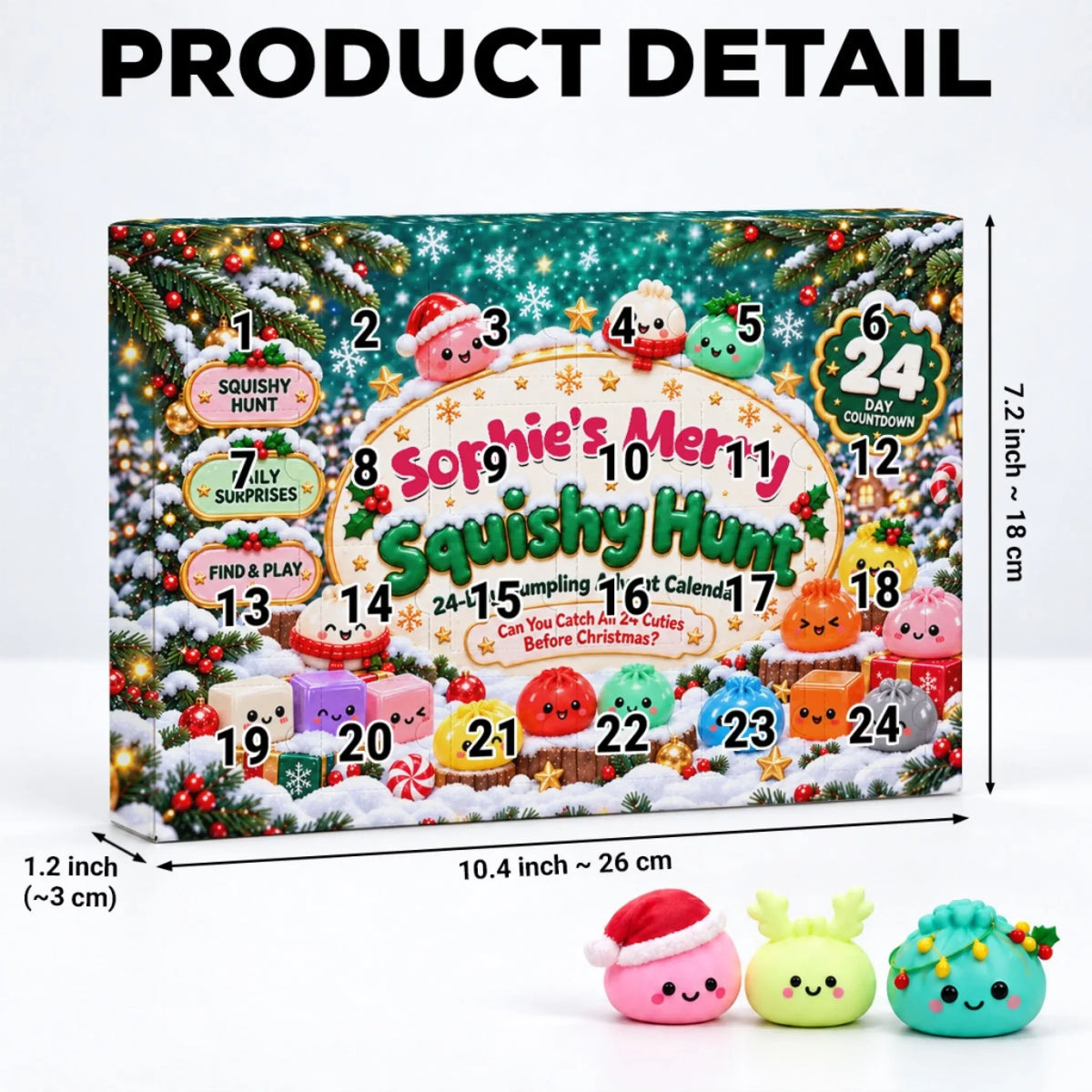 Custom 2026 Christmas Dumpling Advent Calendar, 24-Day Countdown • Merry Squishy Hunt - Personalized Dumpling Advent Calendar