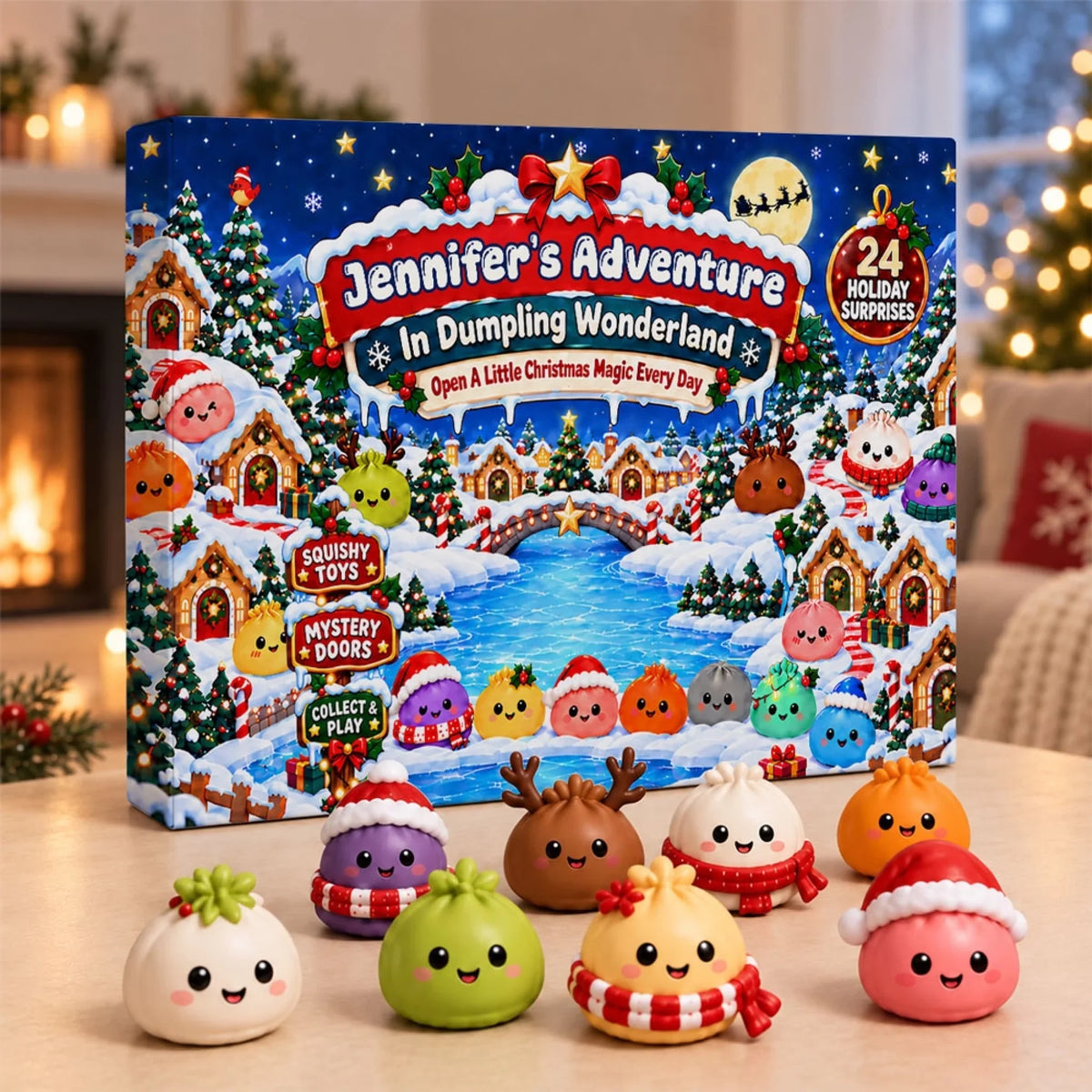Custom Name 2026 Christmas Dumpling Advent Calendar, 24-Day Countdown • In Dumpling Wonderland - Personalized Dumpling Advent Calendar