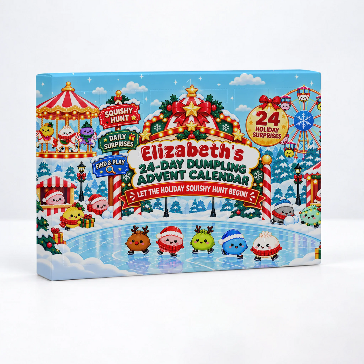 Custom 2026 Christmas Dumpling Advent Calendar, 24-Day Countdown • Squishy Hunt - Personalized Dumpling Advent Calendar