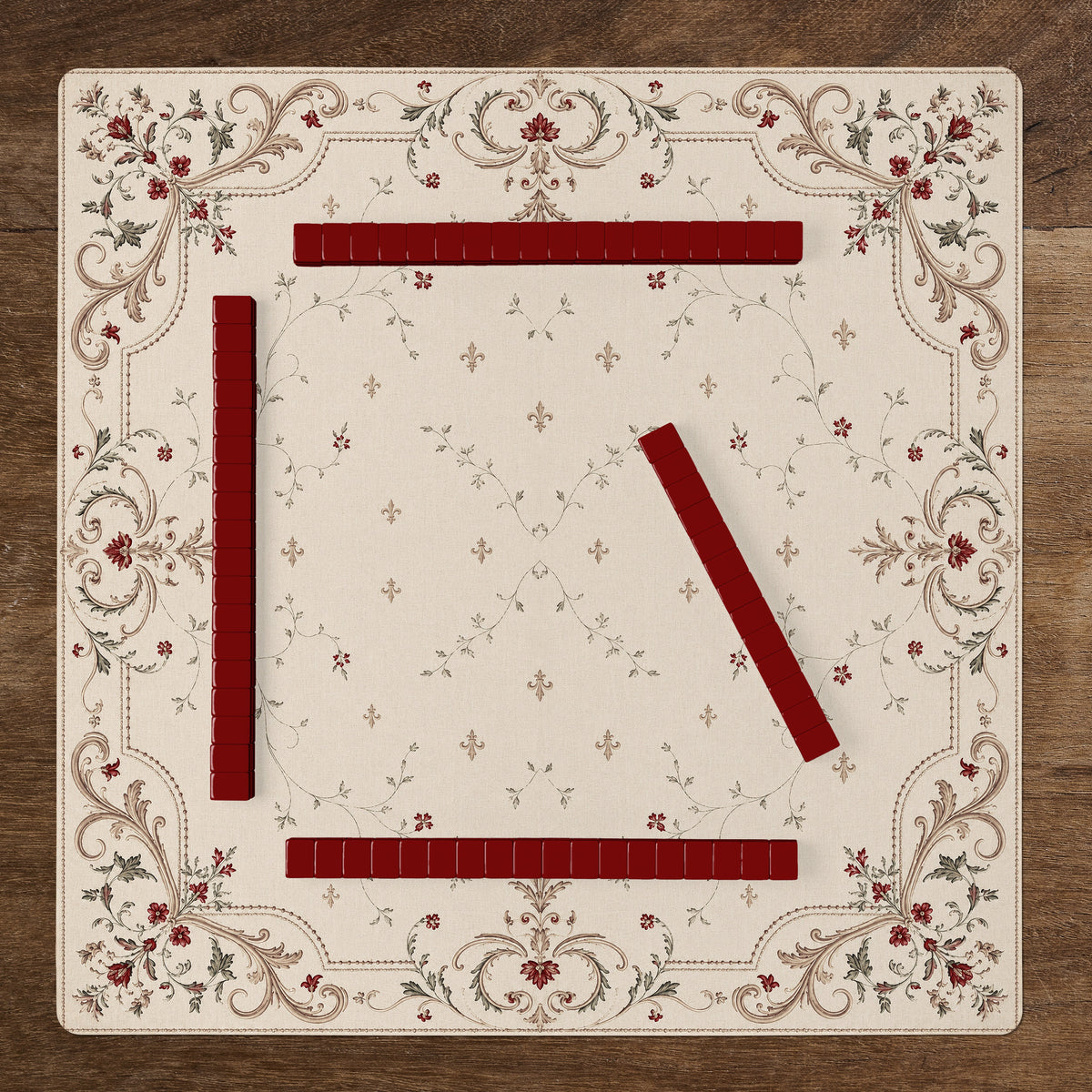 Red Vintage Antique Collection - Floral Print Mahjong Mat for Table - Shipped Rolled