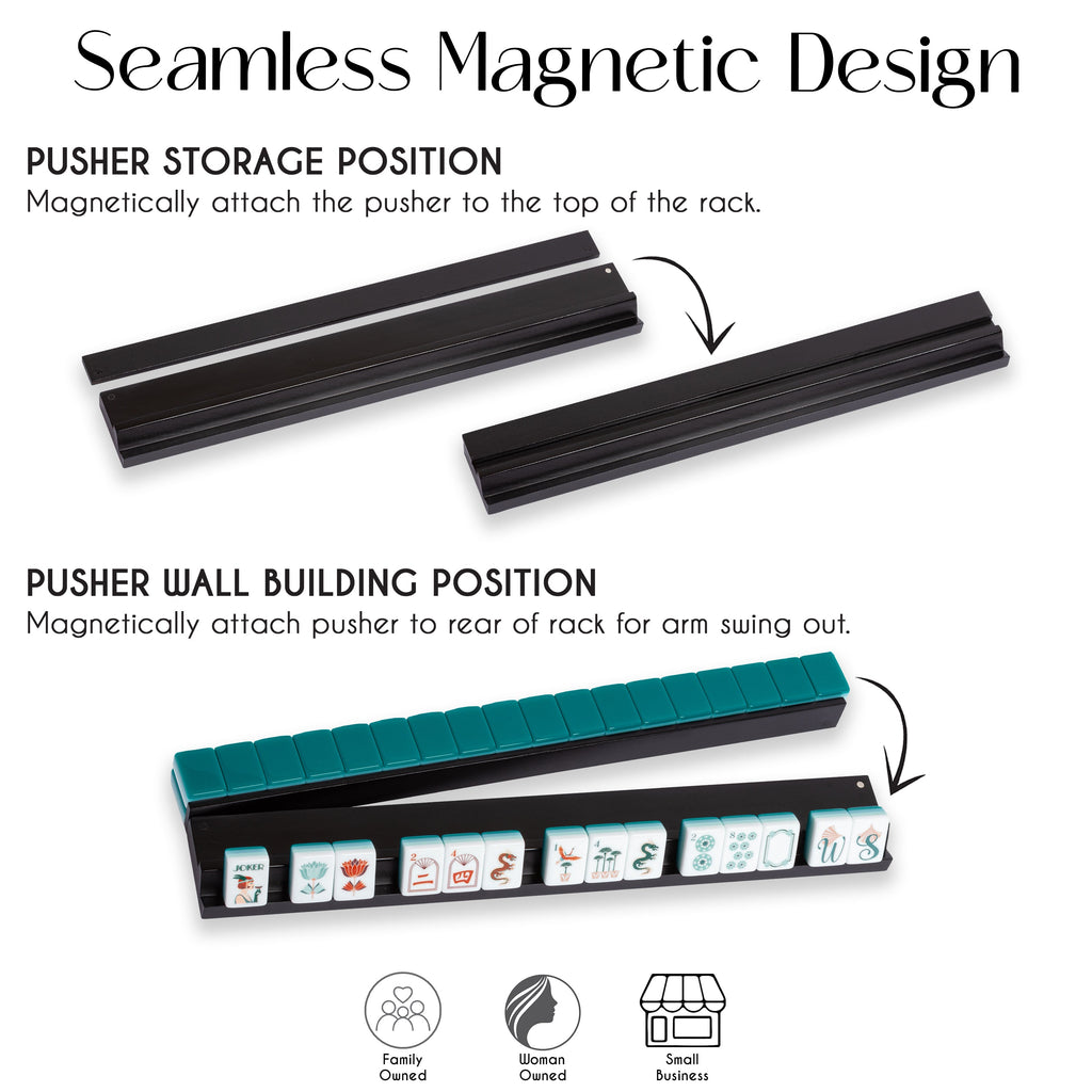 (20in.) Black Wooden Mahjong Racks with Pushers & Travel Bag - Set of 4