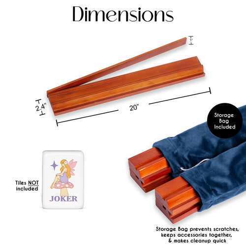 (20in.) Cherry Stain Wooden Mahjong Racks with Pushers & Travel Bag - Set of 4