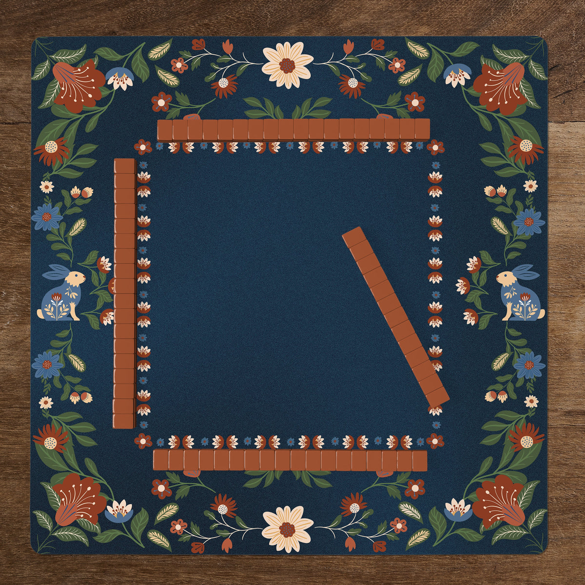 Orange Folk Collection Mahjong Mat for Table - Shipped Rolled
