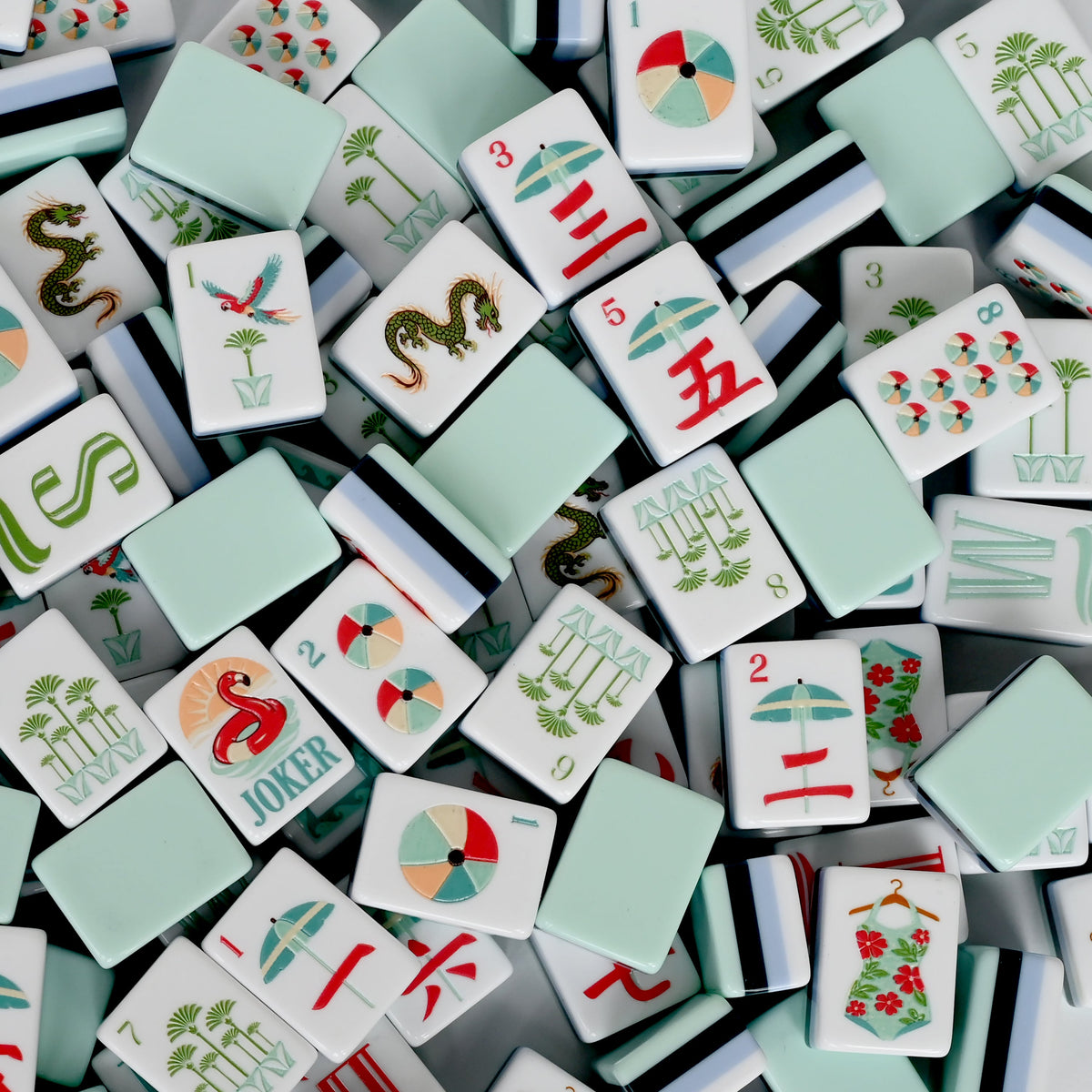 Mint Green Royal Palm Collection American Mahjong Tile Set (160pc)